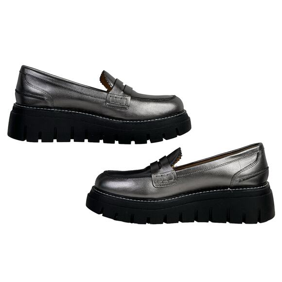 JSlides Tyler Platform Loafer Women 8.5 Metallic Silver Leather Chunky Sole Shoe - Picture 4 of 9